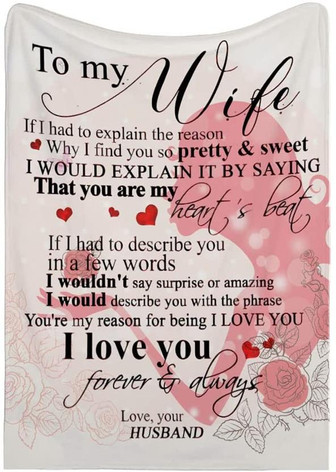 To My Wife You Are My Heart's Beat Fleece Blanket Gift For Valentine's Day To Wife Home Decor Bedding Couch Sofa Soft - Thegiftio UK