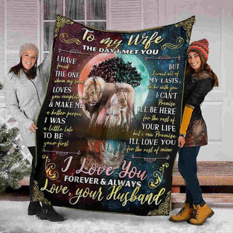 To My Wife I Love You Forever & Always, Lion Couple Fleece Blanket Gift For Valentine's Day To Wife Home Decor - Thegiftio UK