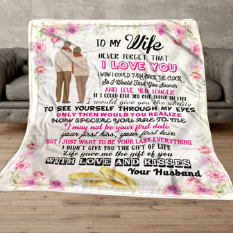 To My Wife With Love And Kisses Fleece Blanket Gift For Wife Couple Valentine's Day Home Decor Bedding Couch Sofa Soft - Thegiftio UK