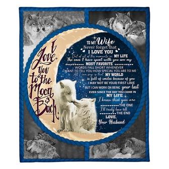 To My Wife Love You To The Moon And Back Wolf Fleece Blanket Family Gift Home Decor Bedding Couch Sofa Soft - Thegiftio UK