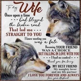 To My Wife Once Upon A Time God Blessed Husband Wolves White Fleece Blanket Gift For Wife From Husband Home Decor - Thegiftio UK