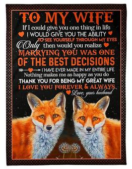 To My Wife Thank You For Being My Great Wife, Fox Couple Fleece Blanket Valentine's Day, Love From Husband Home Decor - Thegiftio UK