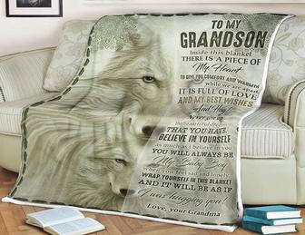 Wolf Blanket To My Grandson Believe In Yourself You Will Always Be My Baby Boy, Gift For Grandson Family Home Decor - Thegiftio UK
