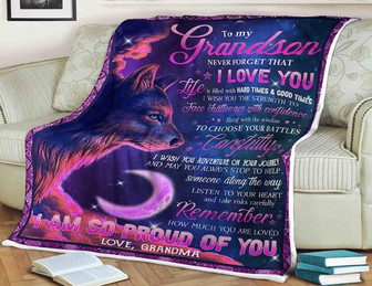 Wolf Blanket To My Grandson Never Forget That I Love You To Choose Your,Gift For Grandson Birthday,Gift Bedding Couch - Thegiftio UK