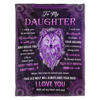 Wolf To My Daughter,My Heart Walks With You Fleece Blanket,Gift For Daughter Birthday,Gift Home Decor Bedding Couch - Thegiftio UK