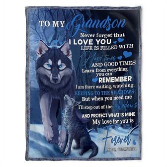 Wolf To My Grandson Learn From Everything You Fleece Blanket,Gift For Grandson From Grandma Birthday,Home Decor - Thegiftio UK