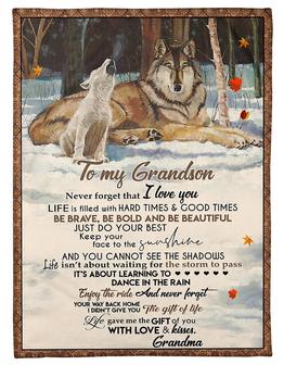 Wolf To My Grandson Life Gave Me The Gift Of You With Love And Kisses Fleece Blanket Gift From Grandma Home Decor - Thegiftio UK