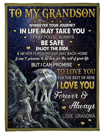 Wolf To My Grandson I Love You Forever & Always Fleece Blanket Gift From Grandmother Gift For Grandson Home Decor - Thegiftio UK