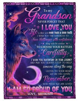 Wolf To My Grandson I Am So Proud Of You Fleece Blanket Gift From Grandma To Grandson Birthday Gift Home Decor - Thegiftio UK