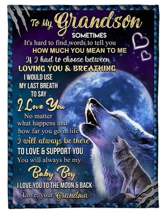 Wolf To My Grandson I Will Always Be There To Love & Support You Fleece Blanket Gift From Grandmother Home Decor - Thegiftio UK