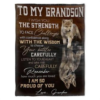 Wolf To My Grandson I Wish You The Strength To Face Challenges,Fleece Blanket,Gift For Grandson Birthday,Gift - Thegiftio UK