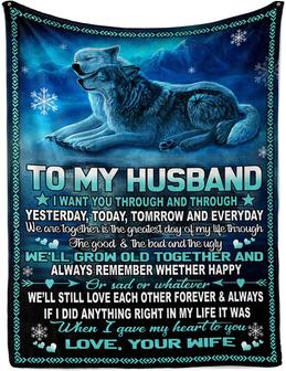 Wolf To My Husband,When I Gave My Herat To You,Fleece Blanket,Gift For Husband Home Decor Bedding Couch Sofa Soft - Thegiftio UK