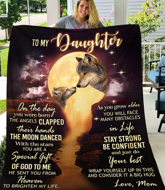 Wolf And Moon To My Daughter On The Day You Were Born Blanket Gift For Daughter From Mom Birthday Gift Home Decor - Thegiftio UK