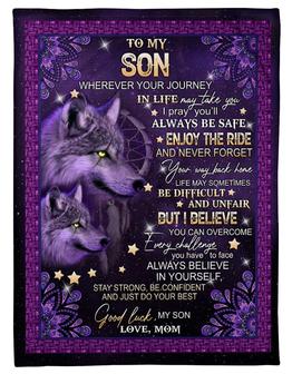 Wolf To My Son From Mom Good Luck My Son Purple Blanket Gift For Son Birthday Gift Home Decor Bedding Couch Sofa Soft - Thegiftio UK