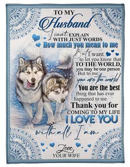 Wolf, To My Husband,Thank You For Coming To My Life,Fleece Blanket,Gift For Husband Home Decor Bedding Couch Sofa Soft - Thegiftio UK