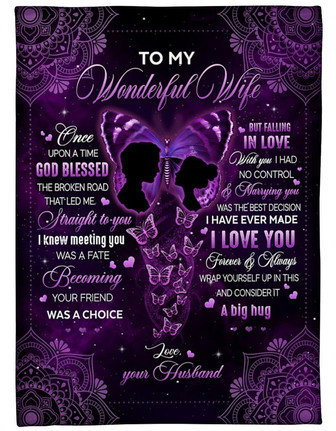 To My Wonderful Wife I Love You Purple Butterfly Mandala Blanket Gift For Wife From Husband Birthday Gift Home Decor - Thegiftio UK