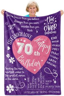 70th Birthday Throws Blanket, Happy 70th Birthday Themed Fleece s, Thank You Presents for Mom, Grandma, Godmother, Friends - Thegiftio UK