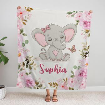 Personalized Baby Blanket - Elephant Floral Fleece For Baby - Gift for Newborn, Infant - Seseable
