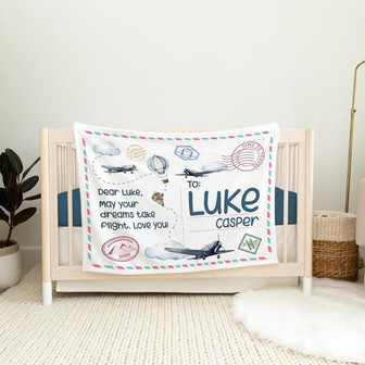 Adventure Awaits Baby Blanket, Personalized Baby Blanket, Adventure Nursery Theme, Baby Shower Gift, Adventure Postcard Blanket - Thegiftio UK