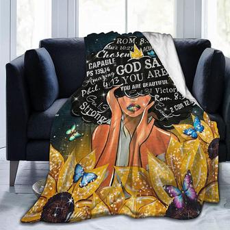 African American Blanket - Black Woman Queen Sunflower Fleece - Blanket for Home, Travel, Couch, Sofa - Gift for Kids, Adults Girl - Thegiftio UK