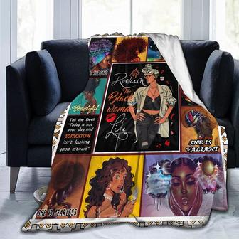 African American Flannel Throw Blanket, Black Girl African Women Patchwork Fleece for Bed, Sofa Blanket for All-Season - Thegiftio UK