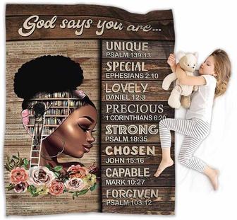 African American Throw Blanket - Queen Black Girl Afro Women Flannel Blanket For Living Room Dorm Bed - God Says You Are Blanket - Thegiftio UK