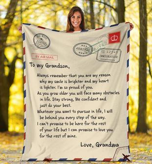 By Air Mail To My Grandson Always Remember You Are My Reason Why My Smile Is Brighter Gift From Grandma Fleece Blanket - Thegiftio UK