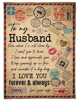 Air Mail TO MY HUSBAND - VINTAGE - I LOVE YOU Fleece Blanket Gift For Husband From Wife Birthday Gift Home Decor - Thegiftio UK