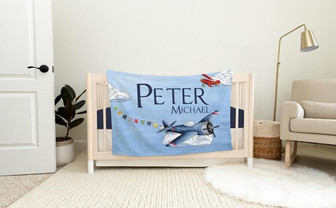 Airplane Baby Blanket, Personalized Baby Blanket, Airplane Nursery Theme, Newborn Airplane Blanket - Thegiftio UK