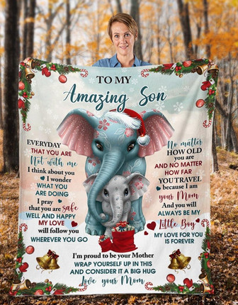 To My Amazing Son Everyday That You Are Not With Me, Elephant Christmas Fleece Blanket Gift For Christmas Home Decor - Thegiftio UK
