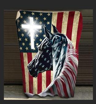 American Flag with Black Horse Throw Blankets for Bed Couch Sofa Bedroom Gift for Girl Boy Adults - Thegiftio UK