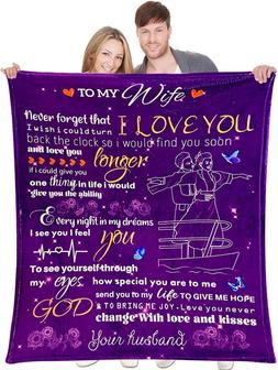 Anniversary Blanket for Her to My Wife Blankets Wife Birthday Gifts from Husband Fleece Purple Throw Blanket - Thegiftio UK