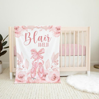 Ballet Baby Blanket, Ballet Slippers Blanket, Personalized Baby Blanket, Pointe Shoes Blanket - Thegiftio UK