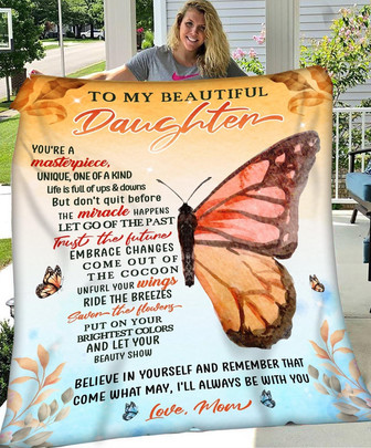 To My Beautiful Daughter I'll Always Be With You Butterfly Blanket Gift For Daughter From Mom Home Decor Bedding Couch - Thegiftio UK