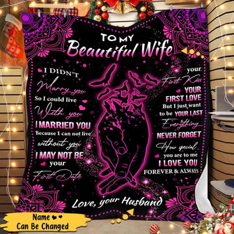 To My Beautiful Wife Hand In Hand Mandala Blanket, To My Wife I Didn������ Marry You So I Could Live With You Blanket, Custom Wife Blanket - Thegiftio UK