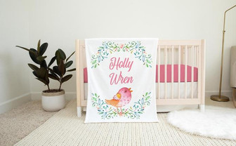 Bird Nursery Baby Blanket, Girl Bird Baby Blanket, Wren Baby Blanket, Bird Nursery Theme - Thegiftio UK