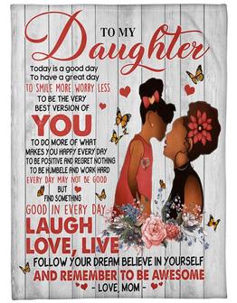 Black To my Daughter Fleece Blanket, To Smile More Worry Less Gift For Daughter From Mom Birthday Gift Home Decor - Thegiftio UK