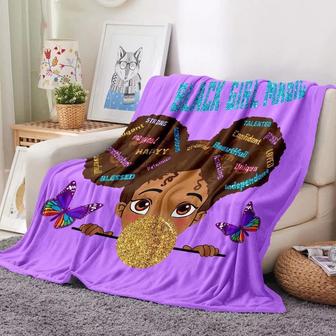 Black Girl Blanket, African American Girl Fleece Throw Blanket, Black Girl Magic Blankets for Girls Kids Bed, Cute Black Little Princess Blanket - Thegiftio UK