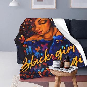 Black Girl Blanket - Black Queen Blanket - African American Throw Blanket - Black Women Throw Fleece, for Couch, Bed, Sofa - Thegiftio UK