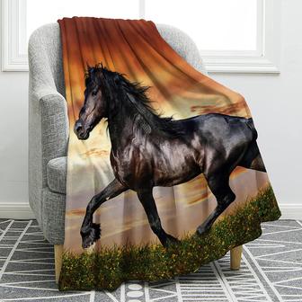 Black Horse Blanket Lightweight Cozy Soft Throw Blanket for Bedroom Living Room Sofa Couch - Thegiftio UK