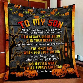 Blanket - To My Son From Mom Halloween Pumpkin Fleece Blanket Gift For Christmas, Home Decor Bedding Couch - Thegiftio UK