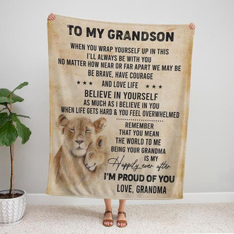 Blanket - To My Grandson Lion From Grandma, Grandson Lions Gift For Christmas, Home Decor Bedding Couch - Thegiftio UK