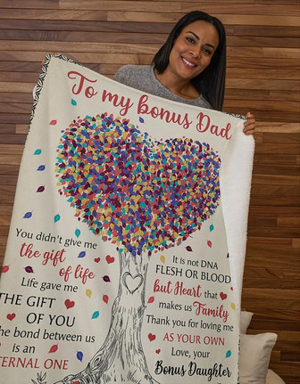 Blanket - To My Bonus Dad, Thanks For Loving Me Fleece Blanket - Gift For Dad Gift For Christmas, Home Decor - Thegiftio UK