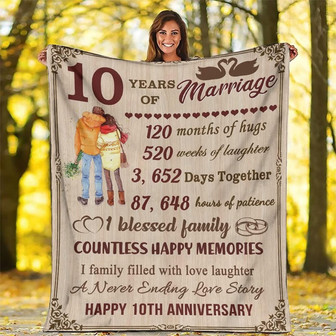 Blanket For 10th Anniversary, Happy 10th Anniversary Blanket, Wedding Gift for Couple Dad, Mom - Thegiftio