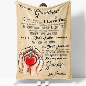 Blanket - Ideas To My Grandson, Be Brave Have Courage Love Life Blanket Gift For Christmas, Home Decor - Thegiftio UK