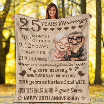 Blanket Gifts for 25th Anniversary, Happy 25th Anniversary Blanket, Best 25th Wedding for Couple Dad, Mom - Thegiftio