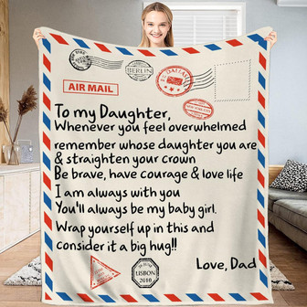 Blanket for Daughter from Dad, Meaningful Gift from Mom/Dad to Daughter, Birthday Gift Airmail Letter Fleece Throw Blanket - Thegiftio UK