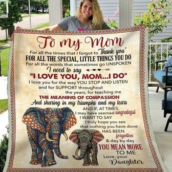 Blanket Daughter To Mom Mother's Day Banket Elephant Art Thanks For All The Special & Little Things You Do I Love You Mom - Thegiftio UK
