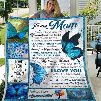 Blanket Daughter To Mom - Mother's Day Butterfly Tree Art Everything I AM You Helped Me To Be - Thegiftio UK