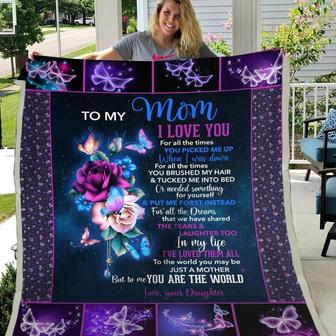 Blanket Daughter To Mom - Mother's Day Blanket To Mom From Daughter Rose Butterfly Art I Love You - Thegiftio UK